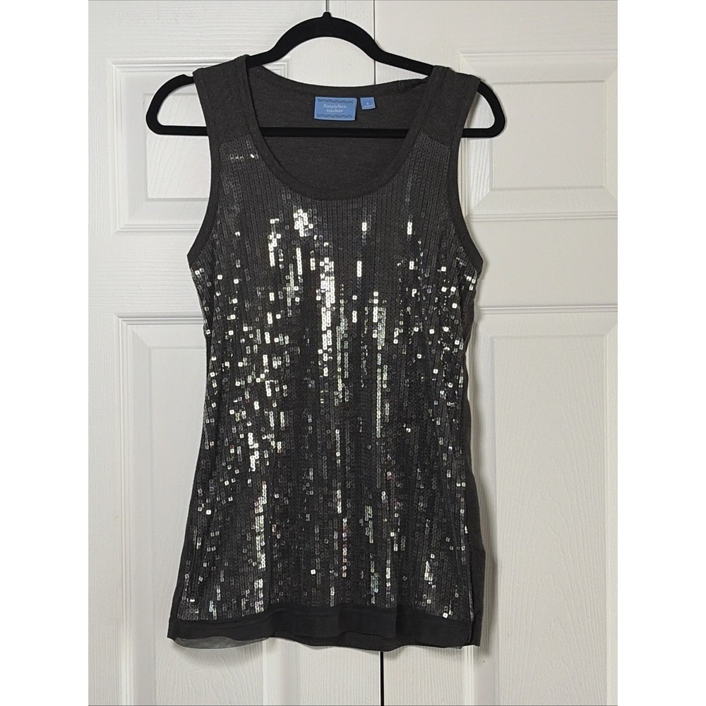 Simply Vera Wang Sequin Tank Top Womens Size S Gray Sparkle Holiday Party Glam